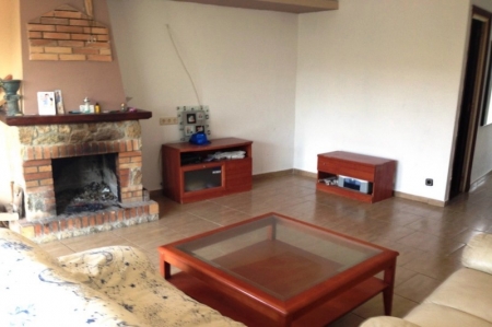 Spacious living room with chimney